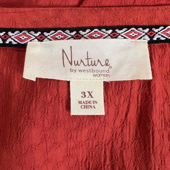 Nurture by Westbound Womens Tunic 3X Burnt Orange Embroidered Peasant Blouse - Picture 5 of 9